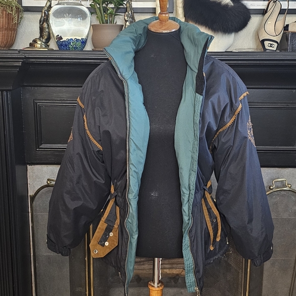 Vintage Obermeyer Geneva Embroidered Suede Trim Belted Ski Jacket 12P - Picture 11 of 14